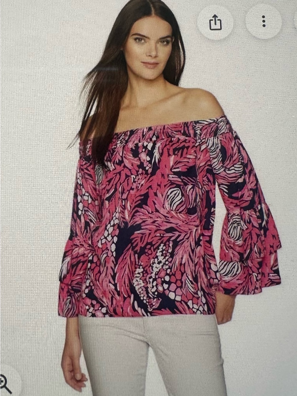 Lilly Pulitzer Pink Navy Off-Shoulder Floral Blouse